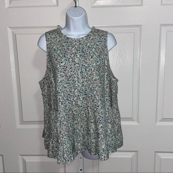 Universal Thread Green Floral Flounce Ruffle Tunic Top XL Sleeveless High Neck - Picture 5 of 12